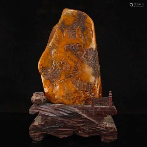 Vintage Chinese Shoushan Stone Scenery Figure Statue