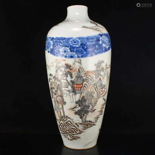 Chinese Famille Rose + Blue And White Porcelain Vase