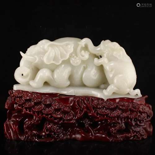 Chinese Qing Dy Hetian Jade Lucky Elephant Statue
