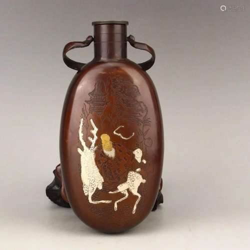 Old Red Copper Longevity Taoism Deity Design Water Pot