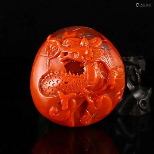Chinese Natural Nanhong Agate Fortune Dragon Pendant