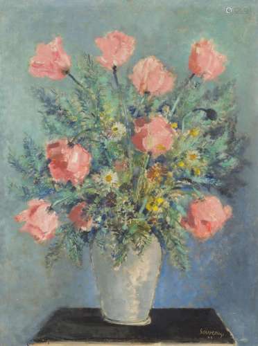 ALBERT SAVERYS (1886-1964) Nature morte aux fleurs, 1945 Hui...