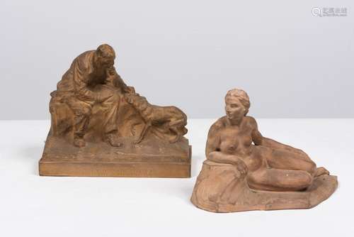 JAN THEUNIS (1898-1934) Ensemble de deux sculptures En terre...