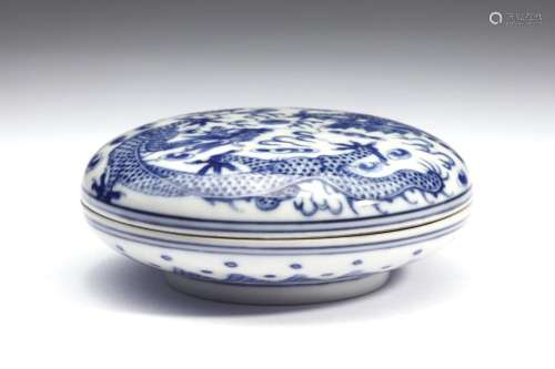 Chinese Art A blue and white porcelain round box painted wit...