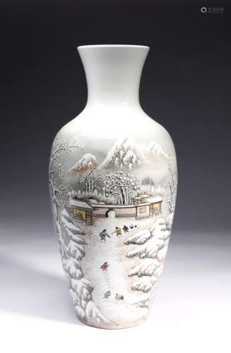 Chinese Art A porcelain vase decorated with snowy landscape,...