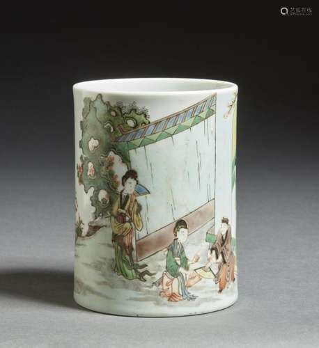 Chinese Art A famille verte porcelain brushpot China, 19th c...