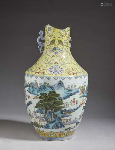 Chinese Art A monumental pottery vase decorated with landsca...