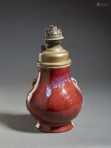 Chinese Art A sang de boeuf lantern vase bearing a Yongzheng...