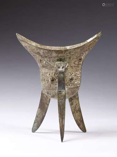 Chinese Art An archaic style bronze jue ritual vessel decora...