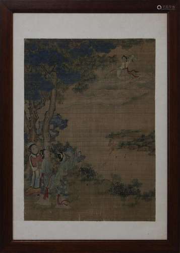 Chinese Art Painting depicting two ladies in landscape China...