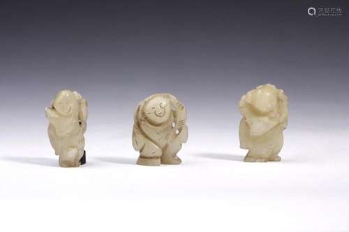 Chinese Art A group of three jade carvings of kids China, 19...