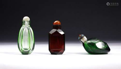 Chinese Art A group of three cut glass snuff bottles China, ...