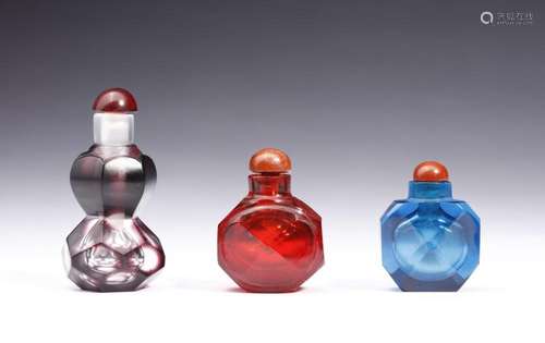 Chinese Art A group of three cut glass snuff bottles China, ...