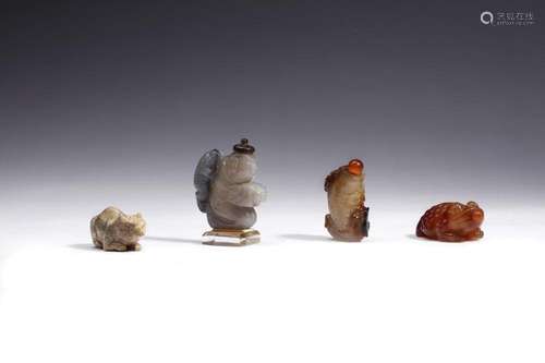 Chinese Art A group of four carnelian and semi precious ston...