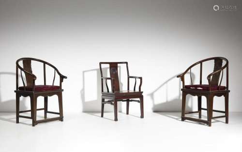 Chinese Art A group of three wooden armchairs China, 19th an...