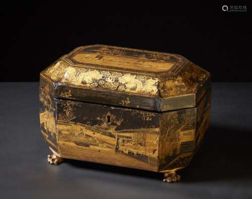Chinese Art A lacquered export caddy-tea China, falf 19th ce...