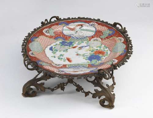 Japanese Art A Kutani porcelain dish with European gilt bron...