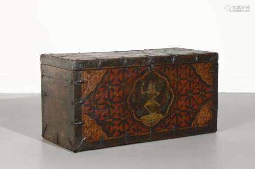 Himalayan Art A polychrome wooden chest painted with dancing...