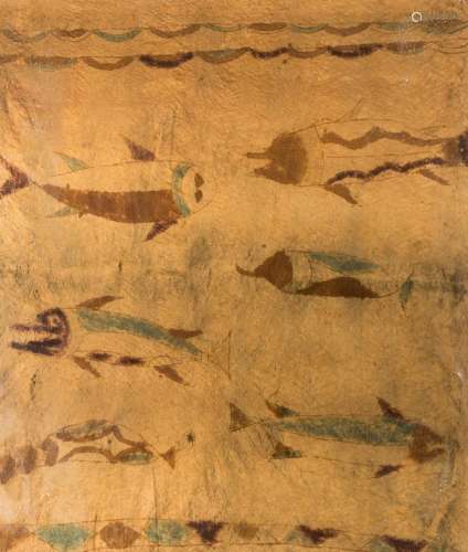 South-Est Asian Art An oil on canvas painting depicting fish...