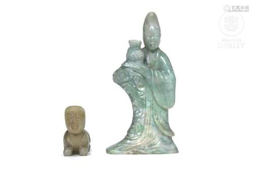 Lot of two jade figures, 20th century