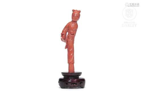 Coral figure "Lady", China, first third of the 20t...