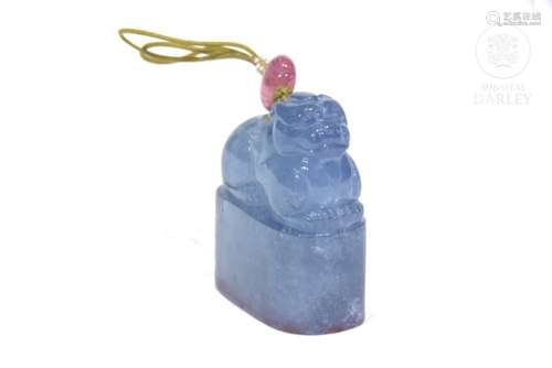 Aquamarine seal with tourmaline, Qing dynasty.