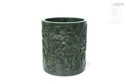 Large "Bitong" jade brush container, with Qianlong...