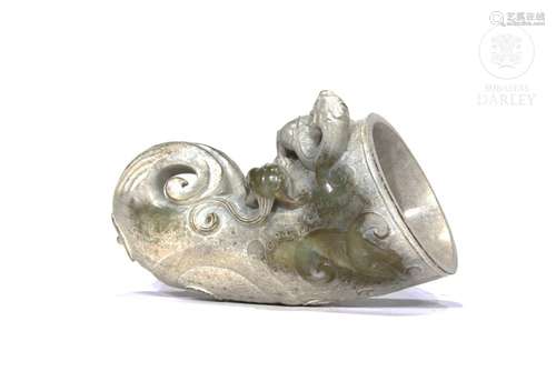 Carved jade cup, Han school.