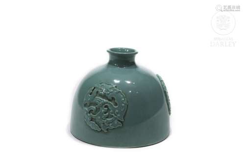 Green enameled porcelain bottle, 20th century