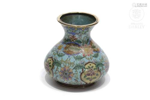 Small enamelled metal vase, 20th century