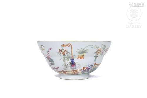 Enamel bowl with treasures, peaches and bats, with Daoguang ...