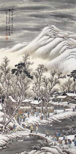 刘子久 山村雪景 纸本 轴