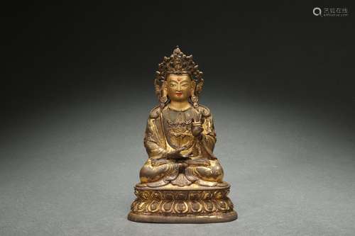 Gilt Bronze Statue of Woman Buddha, Early Qing Dynasty