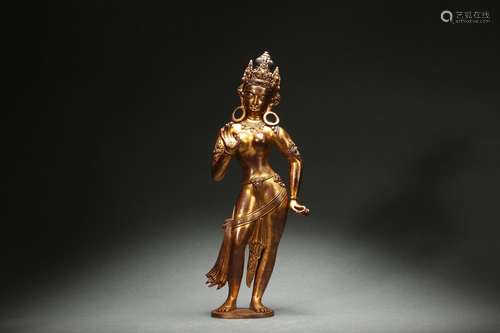 Gilt Bronze Standing Statue of Woman Buddha