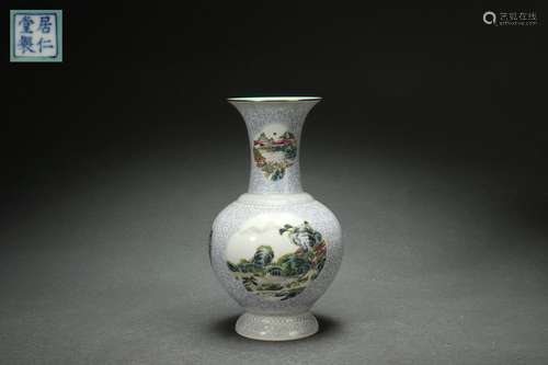 Blue-and-white Vase with Famille Rose Enameled Landscape on ...