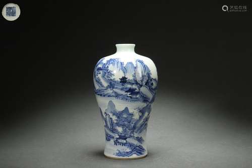 Blue-and-white Plum Vase with Landscape, Qianlong Reign Peri...