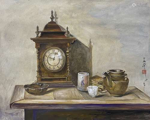 Clock and Still Life, Hanging Scroll, Pan Yuliang