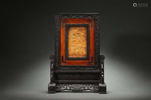 Red Sandalwood Tianhuang Wood Screen with Huanghuali Wood In...