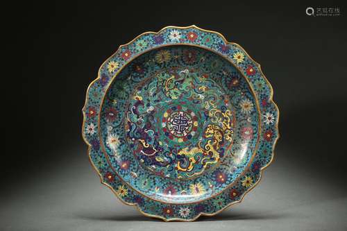 Cloisonne Basin with Foliated Rim Design, Ming Dynasty