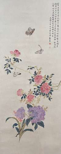 Flowers and Butterflies, Hanging Scroll, Miao Jiahui