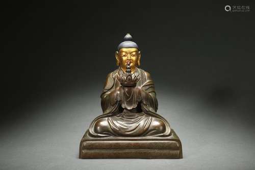 Bronze Statue of Buddha with Golden Paint Design