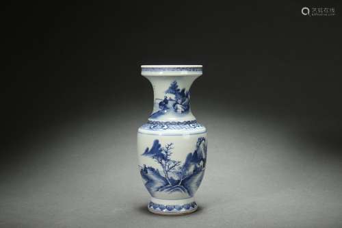 Blue-and-white Plate-shaped Vase with Landscape and Figure S...