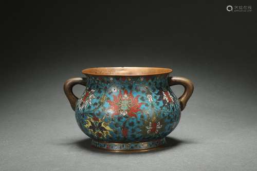 Cloisonne Enameled Censer with You Dragon-shaped Handles