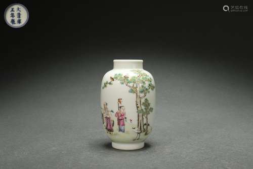 Famille Rose Lantern-shaped Vase with Figure Stories Design,...