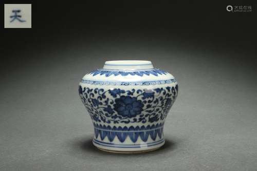 Blue-and-white Jar with Interlaced Lotus and “TIAN”(Sky) Chi...