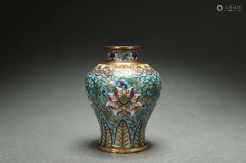 Cloisonne Gilt Plum Vase, Qianlong Reign Period, Qing Dynast...