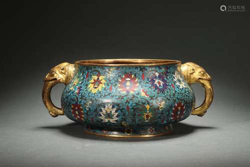 Cloisonne Censer with Elephant-shaped Handles, Qianlong Reig...