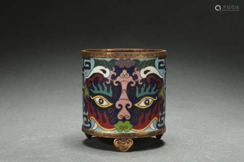 Cloisonne Bronze Tri-legged Censer, Qianlong Reign Period, Q...