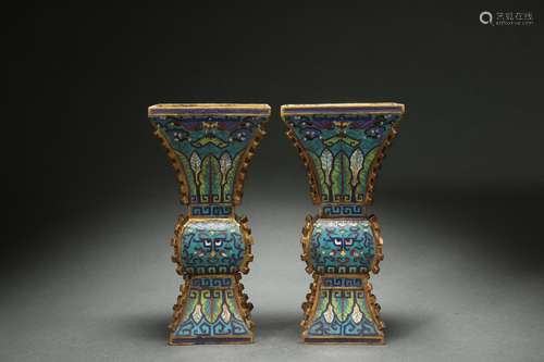 Pair Cloisonne Flower Vases, Qianlong Reign Period, Qing Dyn...