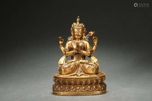 Gilt Bronze Statue of Avalokitesvara with Four Arms